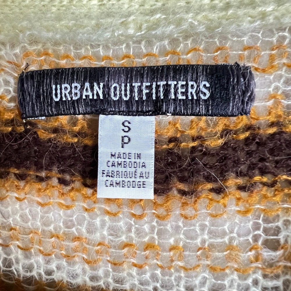Striped Oversized Cardigan Sweater XL  Grunge Open Knit Brown Yellow Distressed - Picture 3 of 12